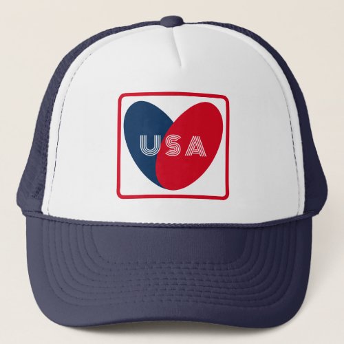 Love the USA Patriotic Red White Blue Simple Heart Trucker Hat