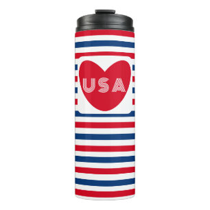 Love the USA Red White Blue Patriotic Heart Fun Th Thermal Tumbler