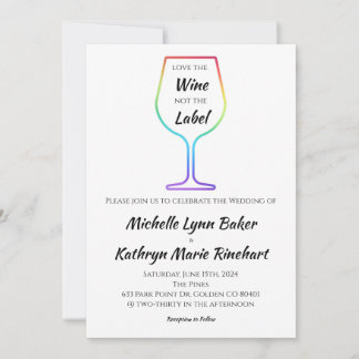 Love the Wine Not the Label rainbow wine glass Invitation
