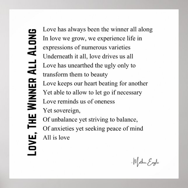 Love the winner all along poem poetry poster  (Front)