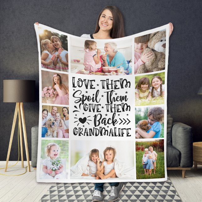 Love Them Spoil Them Grandmalife Photo Collage Fleece Blanket (Creator Uploaded)