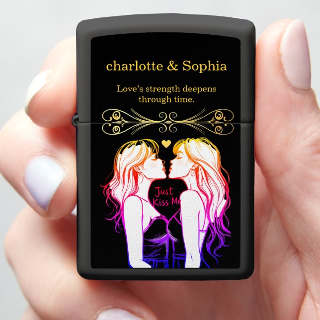Love-themed playful moment for women zippo lighter (In Hand)