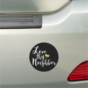 LOVE THEY NEIGHBOR RAINBOW HEART CAR MAGNET