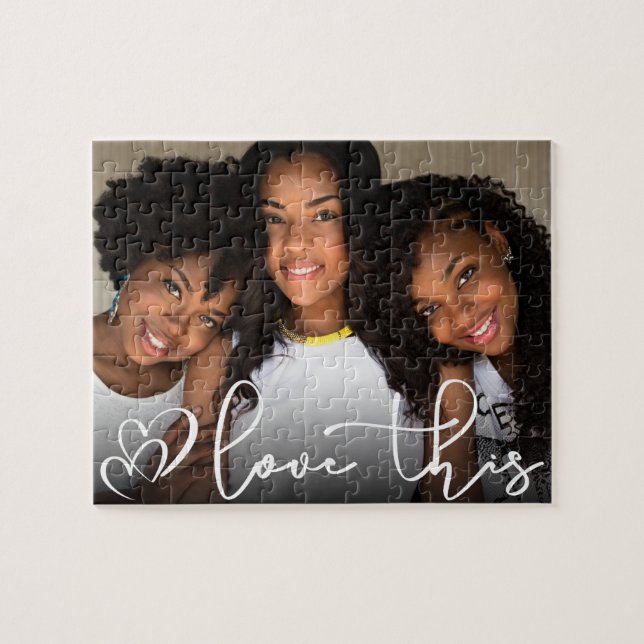 Love This | Modern Casual Script Heart Photo Jigsaw Puzzle (Horizontal)