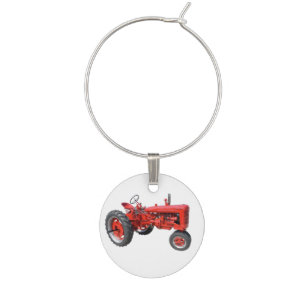 Love those old red tractors wine glass charm