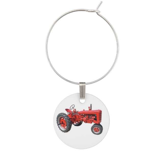 Love those old red tractors wine glass charm (Front)