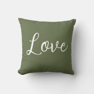 Love Throw Pillow Olive Green White