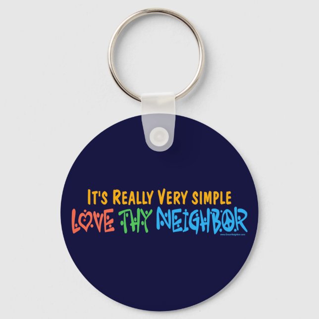 Love Thy Neighbor - Heart, Peace Sign Keychain (Front)