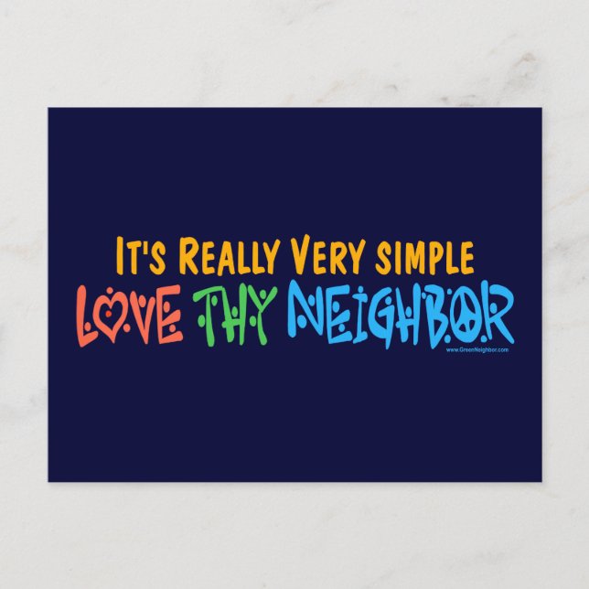 Love Thy Neighbor - Heart, Peace Sign Postcard (Front)