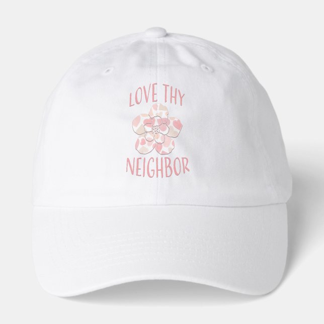 Love Thy Neighbor Peach&Pink Inspirational Flower Hat (Front)