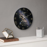 Love Time Nebula Gold Wedding Anniversary Keepsake Large Clock<br><div class="desc">A modern, simple, classy, elegant, personalized wedding or relationship anniversary keepsake clock featuring modern typography and a brush of gold (not real foil) on the clock face and the lettering, over a textured black background with a few discreet sparkles. The title, in modern script calligraphy, says "Love 'till the end...</div>