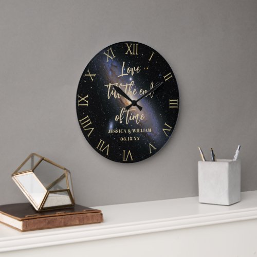Love Time Nebula Gold Wedding Anniversary Keepsake Large Clock