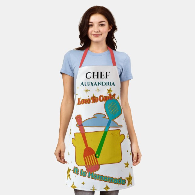 Love To Cook Chef Cooking Utensils  Personalize Apron (Worn)