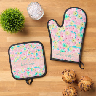 Love to Cook Floral Oven Mitt & Pot Holder Set