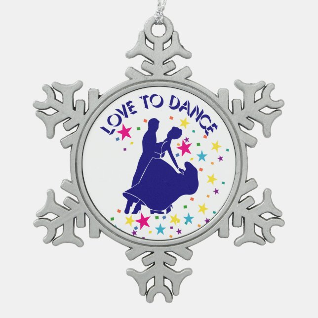 Love to dance snowflake pewter christmas ornament (Front)
