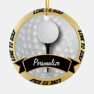 Love to Golf in White   Personalize Ceramic Ornament