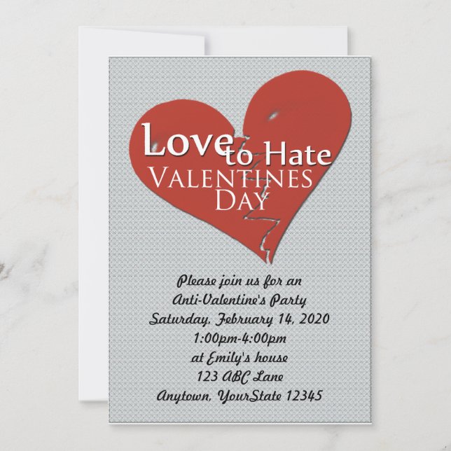 Love to Hate Valentines Day Party Invitation (Front)