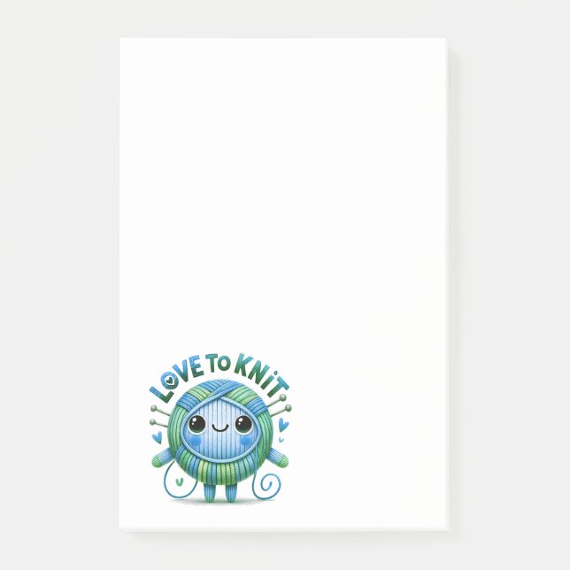 Love to Knit Quote Cute Blue Green Ball Yarn 4x6 Post-it Notes (Front)
