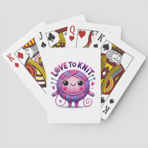 Love to Knit Quote Cute Pink Purple Ball of Yarn Poker Cards