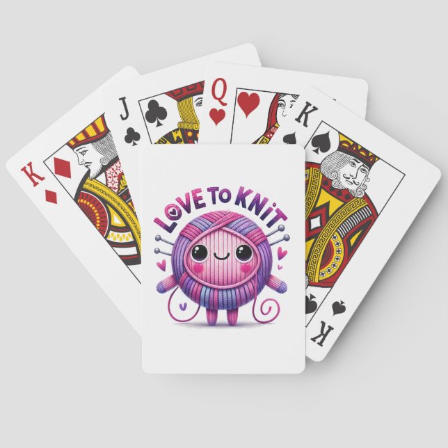 Love to Knit Quote Cute Pink Purple Ball of Yarn Poker Cards (Back)