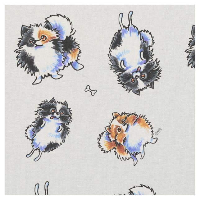 Love To Parti Pomeranians Stone Fabric (Close Up)