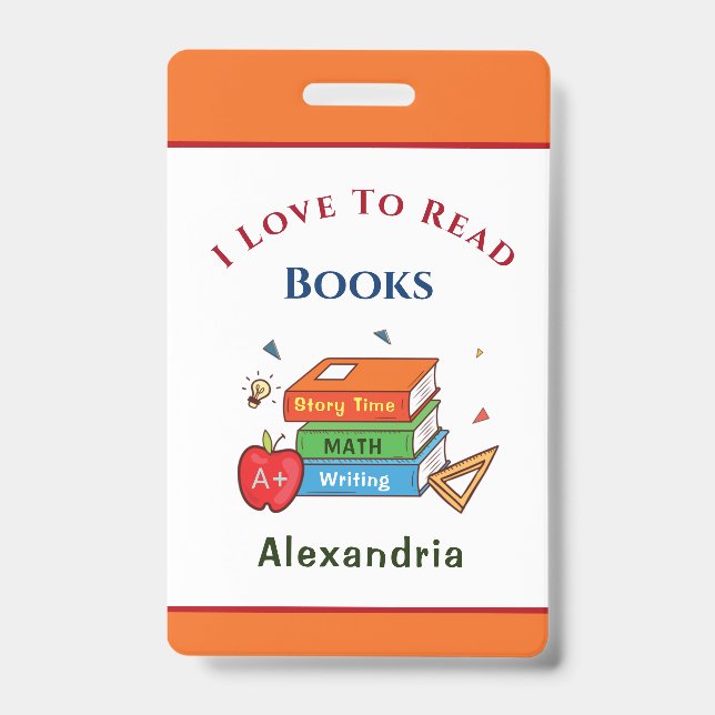 Love To Read Books Reader Reading Personalize Badge (Front)