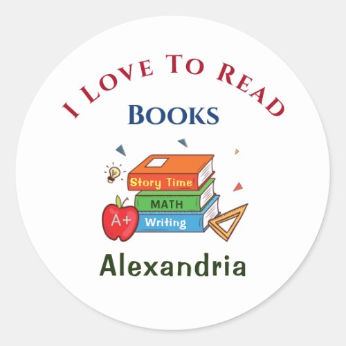 Love To Read Books Reader Reading Personalize Classic Round Sticker