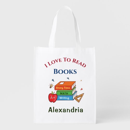 Love To Read Books Reader Reading Personalize Grocery Bag