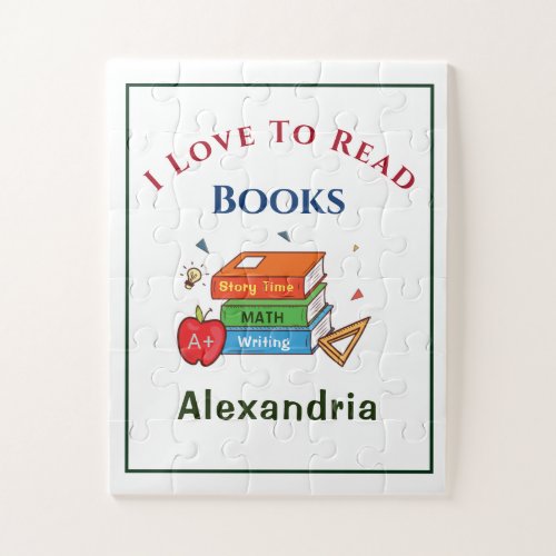 Love To Read Books Reader Reading Personalize Jigsaw Puzzle