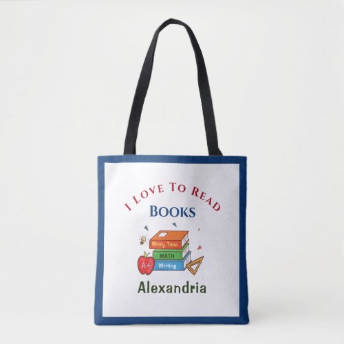 Love To Read Books Reader Reading Personalize Tote Bag