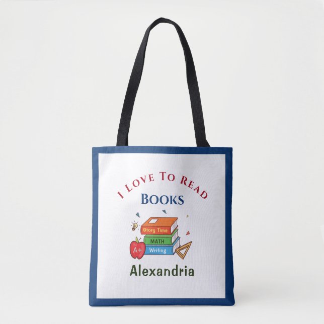 Love To Read Books Reader Reading Personalize Tote Bag (Front)