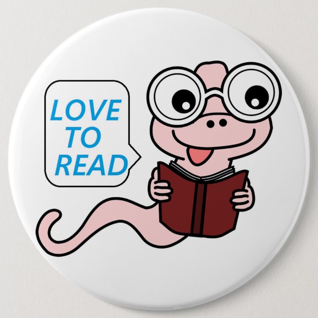 "LOVE TO READ" BOOKWORM BUTTON (Front)