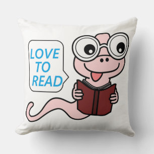 "LOVE TO READ" BOOKWORM THROW PILLOW