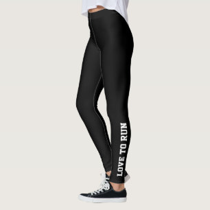 Love To Run Slogan Modern Minimalist Black Leggings