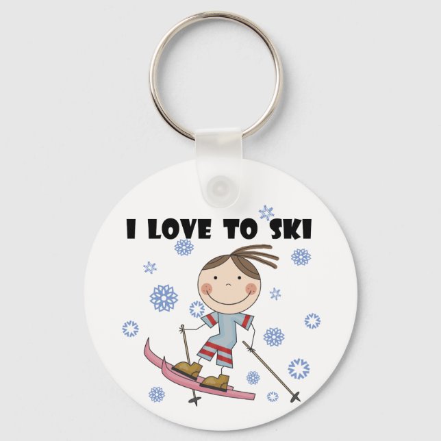 Love to Ski - Girl Tshirts and Gifts Keychain (Front)