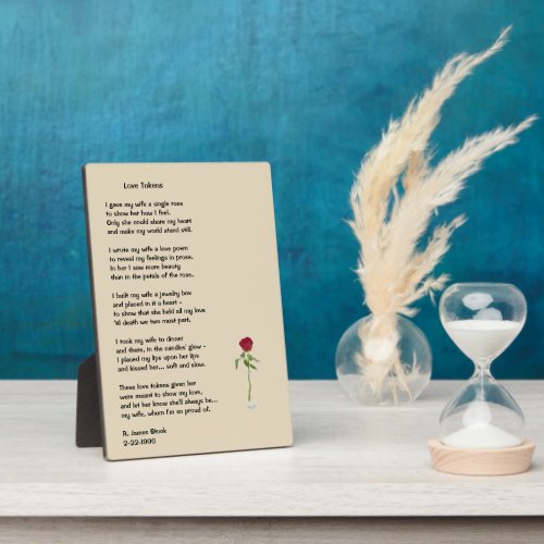 Love Tokens poem on a 5x7 easel plaque