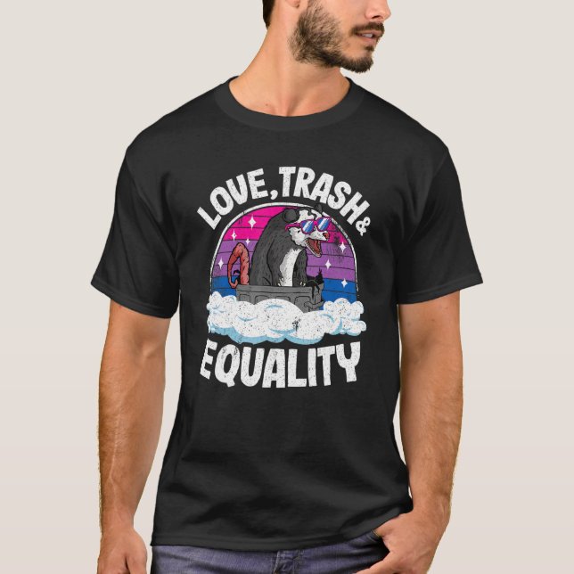 Love Trash & Equality Opossum Bisexual Flag Bi Pri T-Shirt (Front)