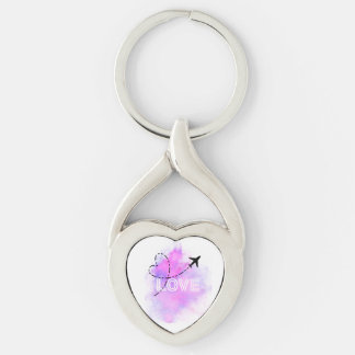 Love Travel Airplane Heart Keyring