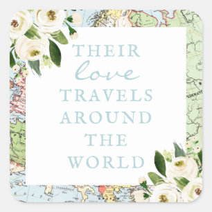 Love Travels Around the World Floral Map Square Sticker