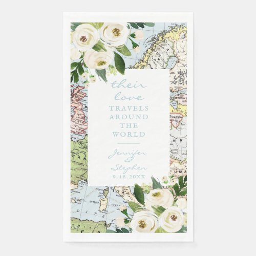 Love Travels around the World Vintage Floral Map Paper Guest Towels