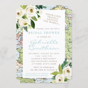 Love Travels Floral Map Bridal Shower Invitation