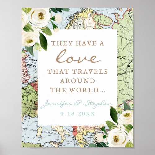 Love Travels The World Floral Map Sign