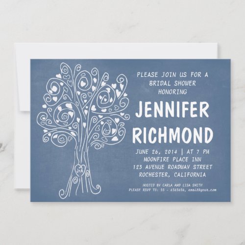 love tree blue bridal shower invitations