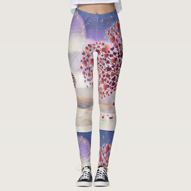 Love Tree Branches with Red Hearts Leggings (Front)