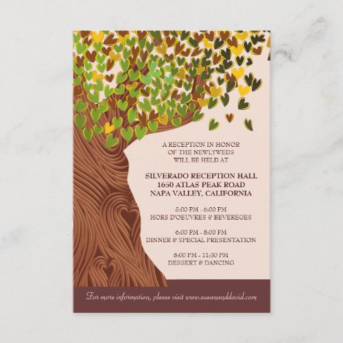 Love Tree Falling Heart Leaves Reception Card