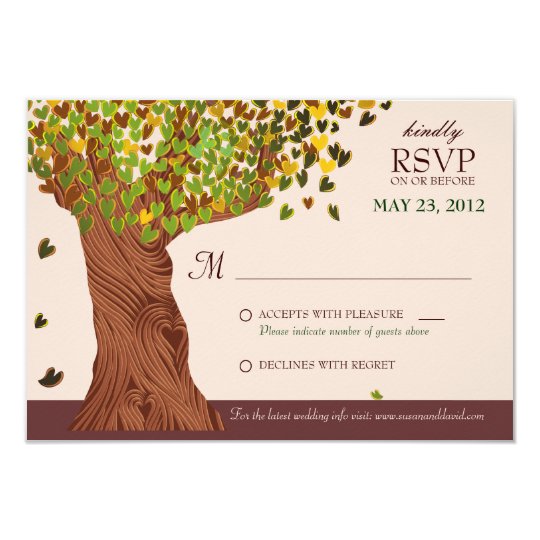 Love Tree Falling Heart Leaves RSVP Card