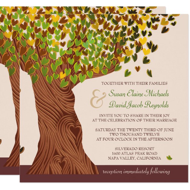 Love Tree Falling Heart Leaves Wedding Invite