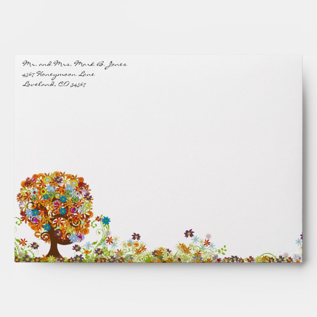 Love Tree Flower Wedding Invite Envelopes (Front)