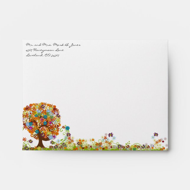 Love Tree Flower Wedding RSVP Envelopes (Front)