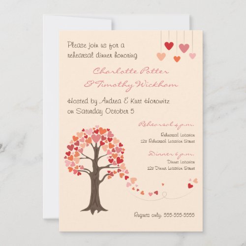 Love Tree Hearts Rehearsal Dinner Invitation